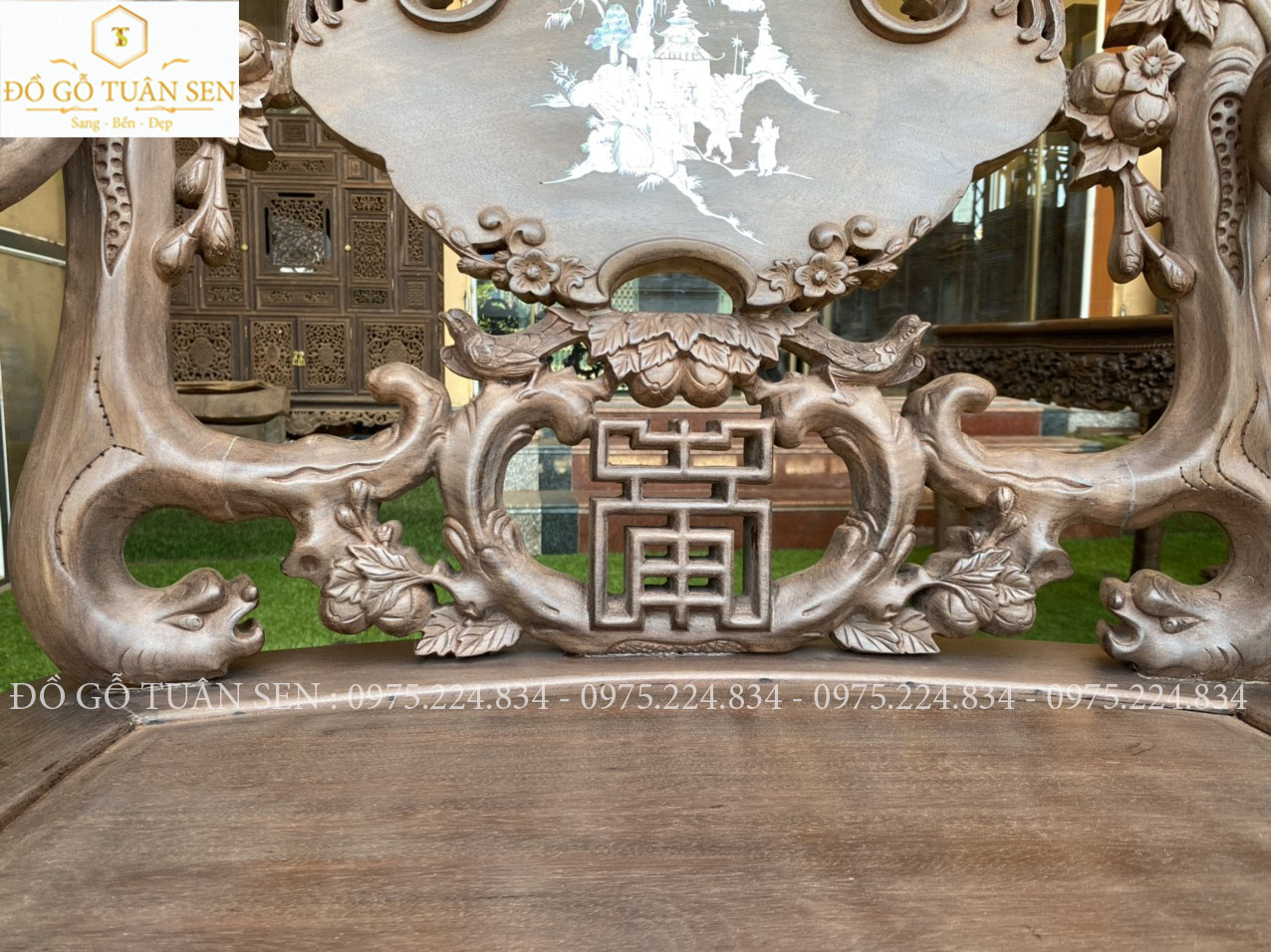 Hình ảnh bộ bàn ghế khánh rồng gỗ gụ 7 món